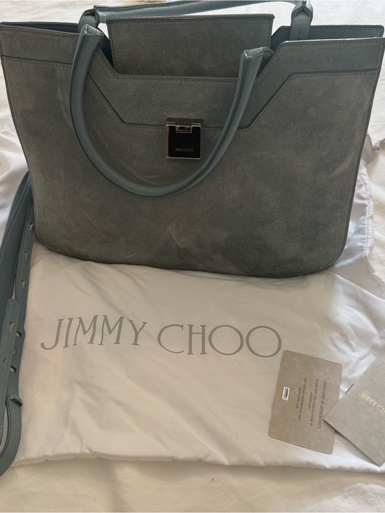 Jimmy Choo Handbags - Jimmy Choo Slate Blue Suede Satchel with Top Handles